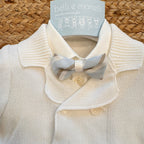 completo battesimo neonato lino e cotone a righe con giacca e papillon