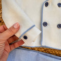 completo battesimo neonato lino e cotone con giacca doppiopetto e papillon blu