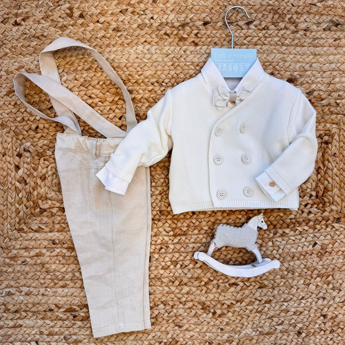 : completo battesimo neonato lino e cotone con giacca e papillon