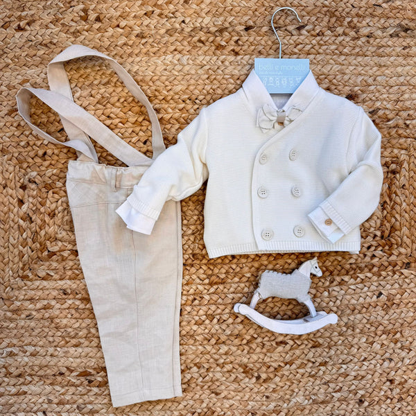 : completo battesimo neonato lino e cotone con giacca e papillon