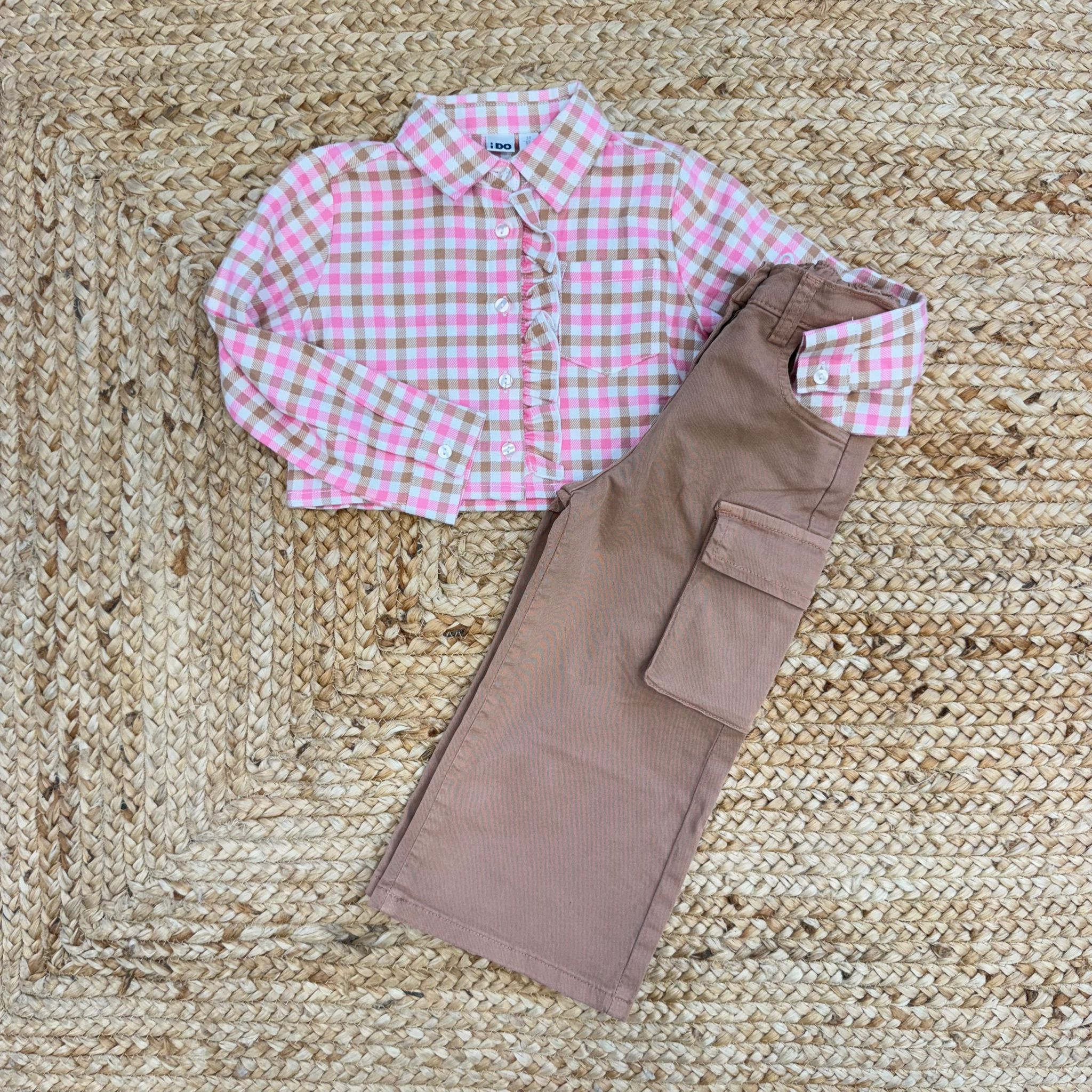 completo bimba camicia quadretti e pantalone cargo