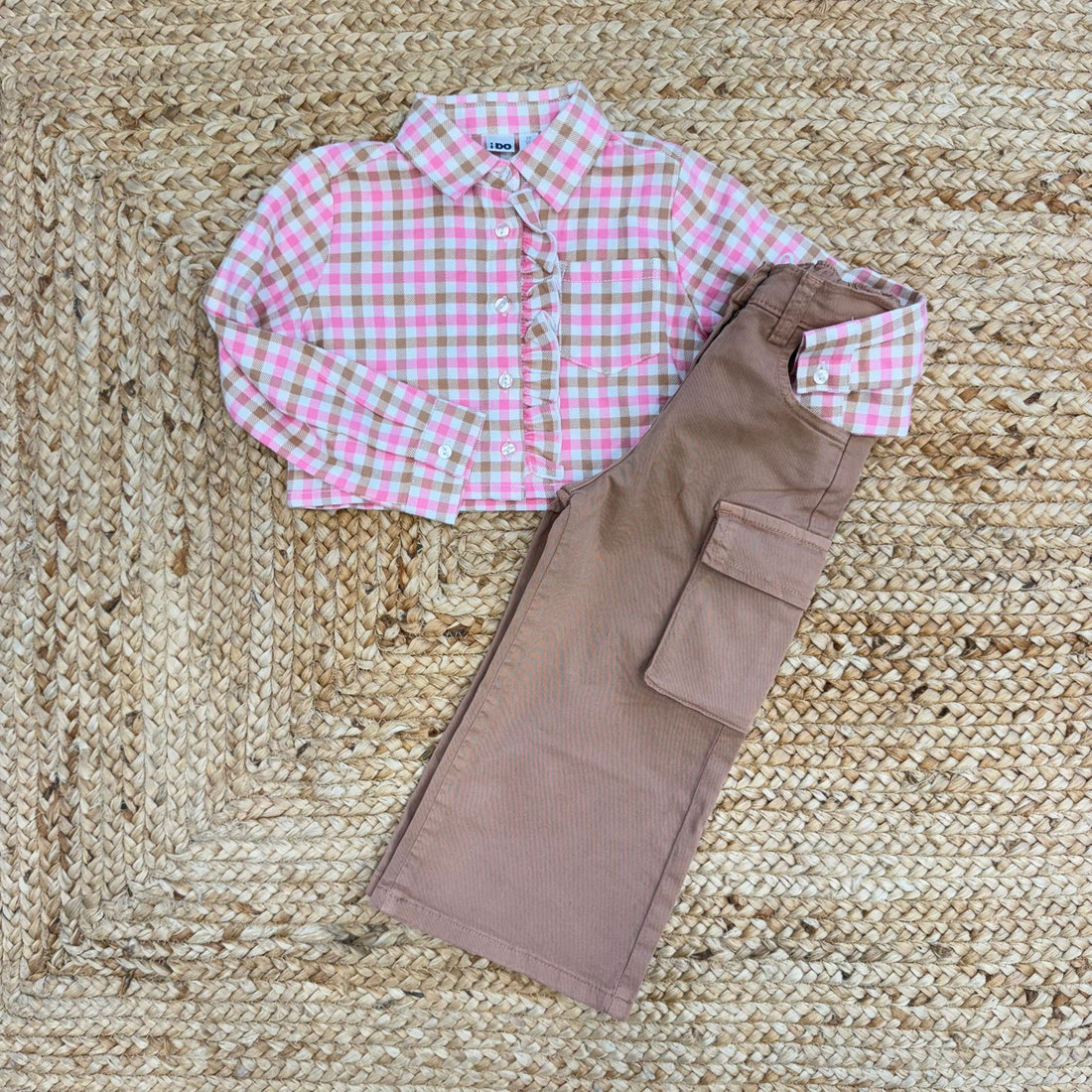 completo bimba camicia quadretti e pantalone cargo