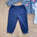 completo bimba cotone 3 pezzi blu felpa righe pantalone t-shirt