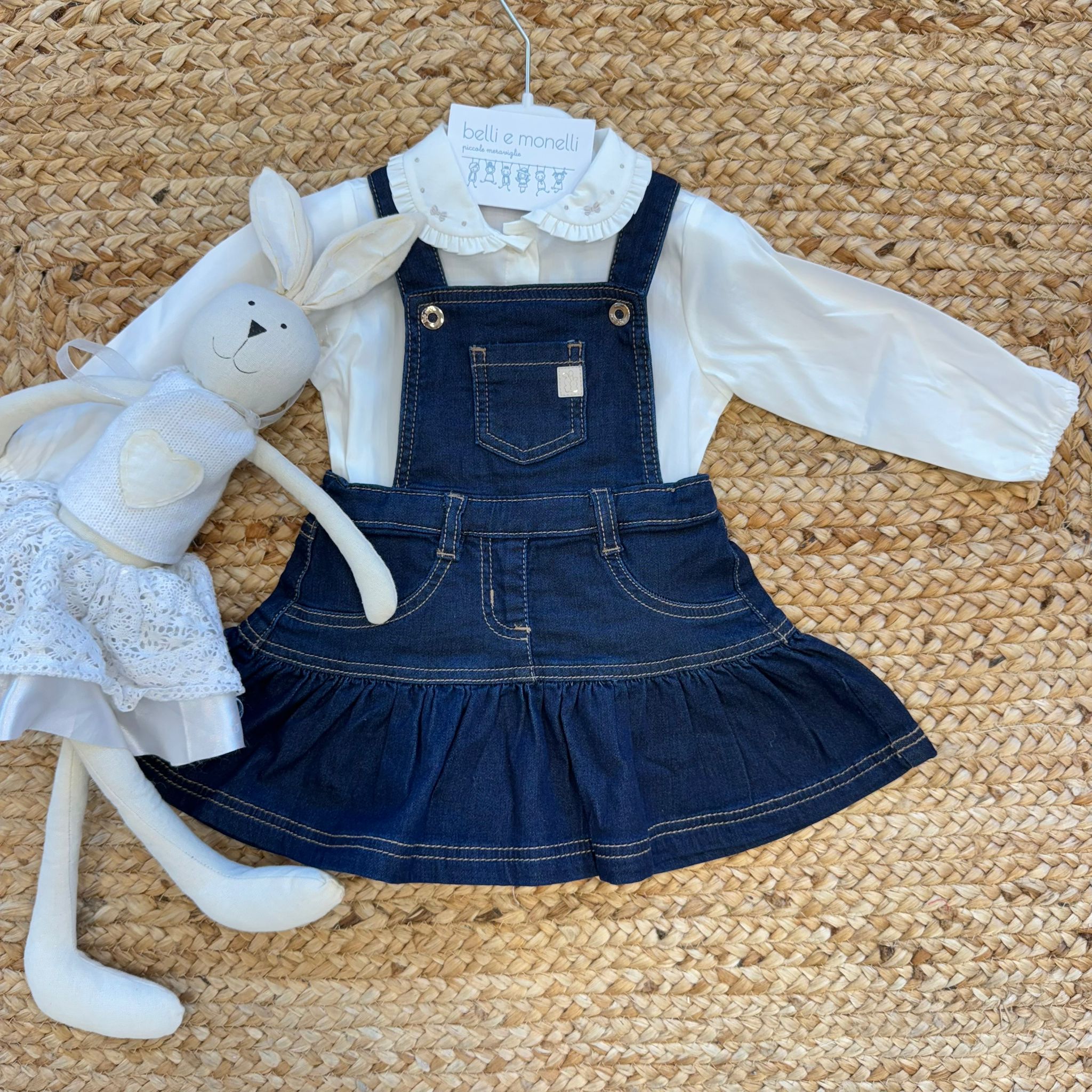 completo bimba denim con camicia bianca
