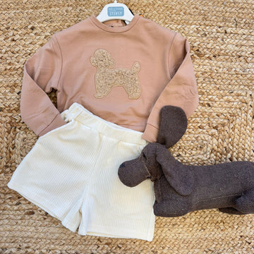 completo bimba maglia poodle e shorts velluto panna