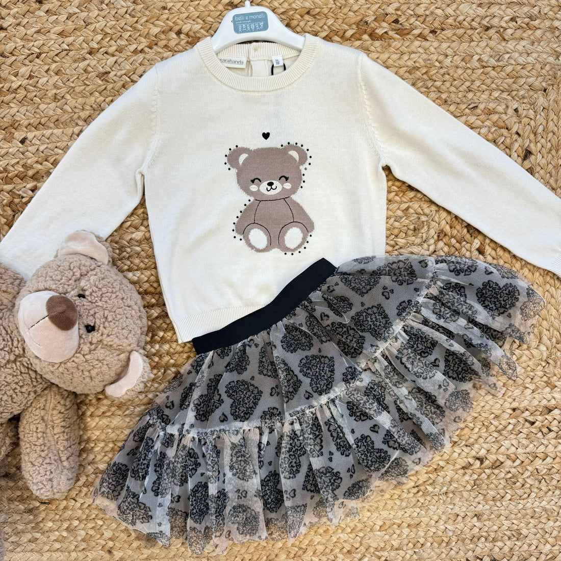 completo bimba orsetto con gonna tulle grigia a cuori