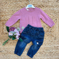 completo bimba rosa con maglia cuore e jeans