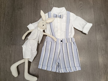 Completo Bambino Con Salopette, Camicia Manica Lunga E Papillon
Tessuto 100% Cotone