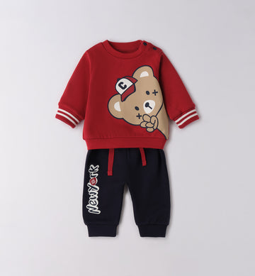 completo neonato cotone rosso e blu con giacca e pantaloni