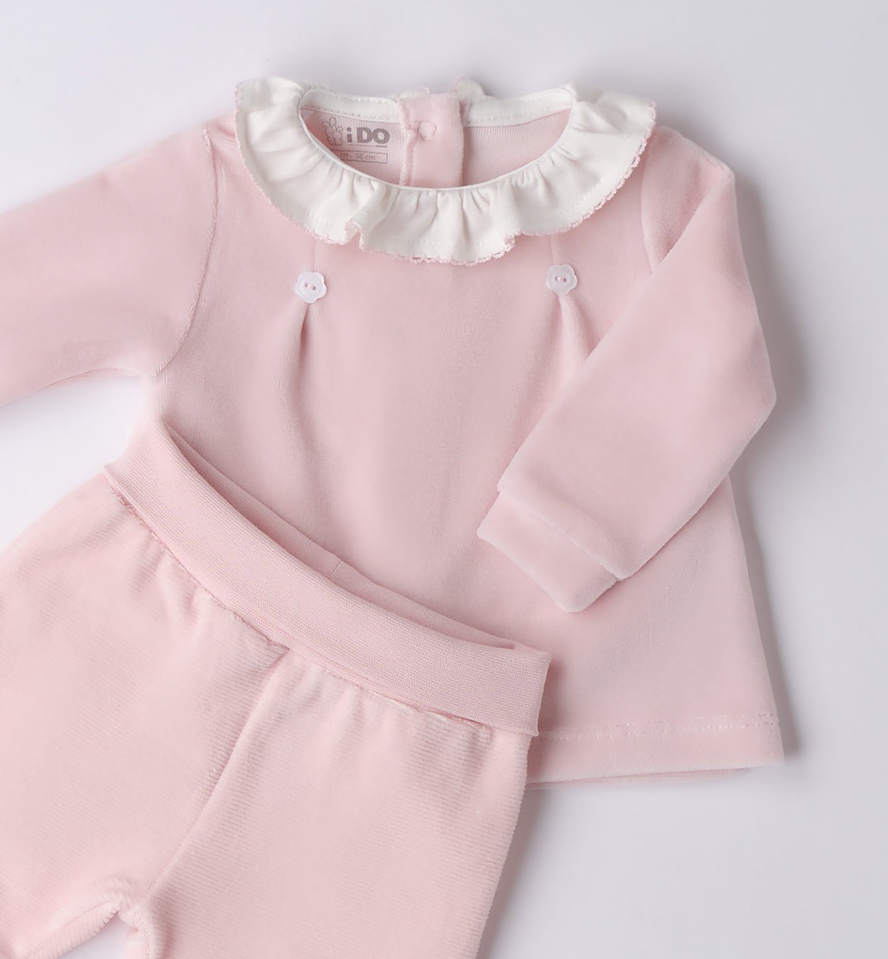completo due pezzi neonata rosa in ciniglia dettaglio
