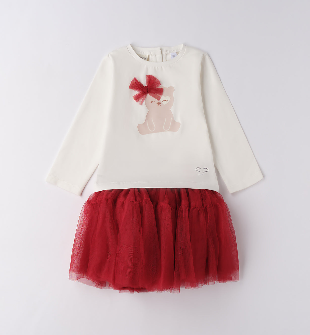 completo natale bambina con orsetto e gonnellina in tulle rosso