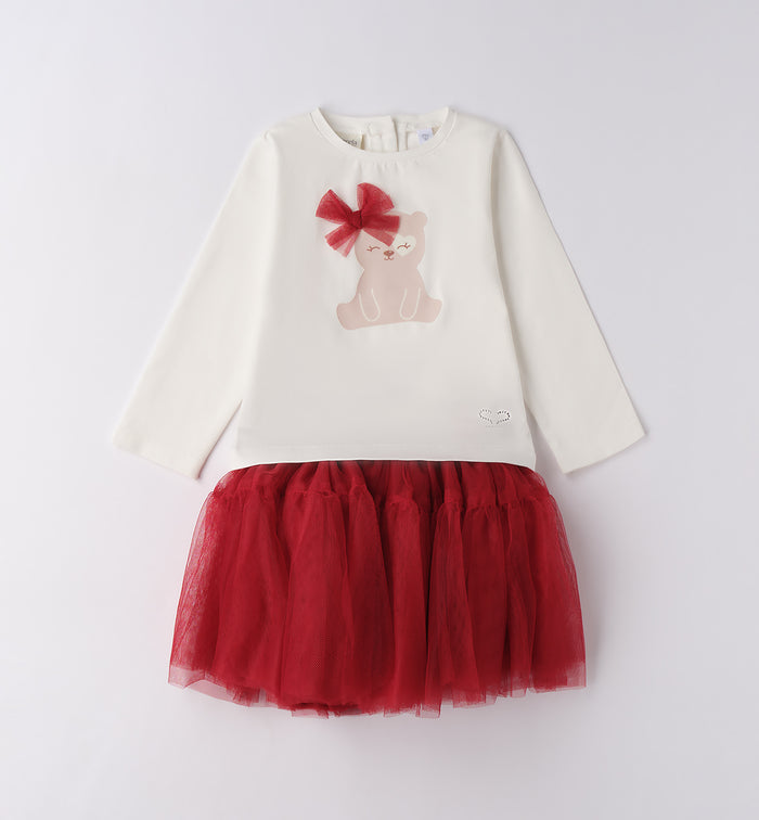 completo natale bambina con orsetto e gonnellina in tulle rosso