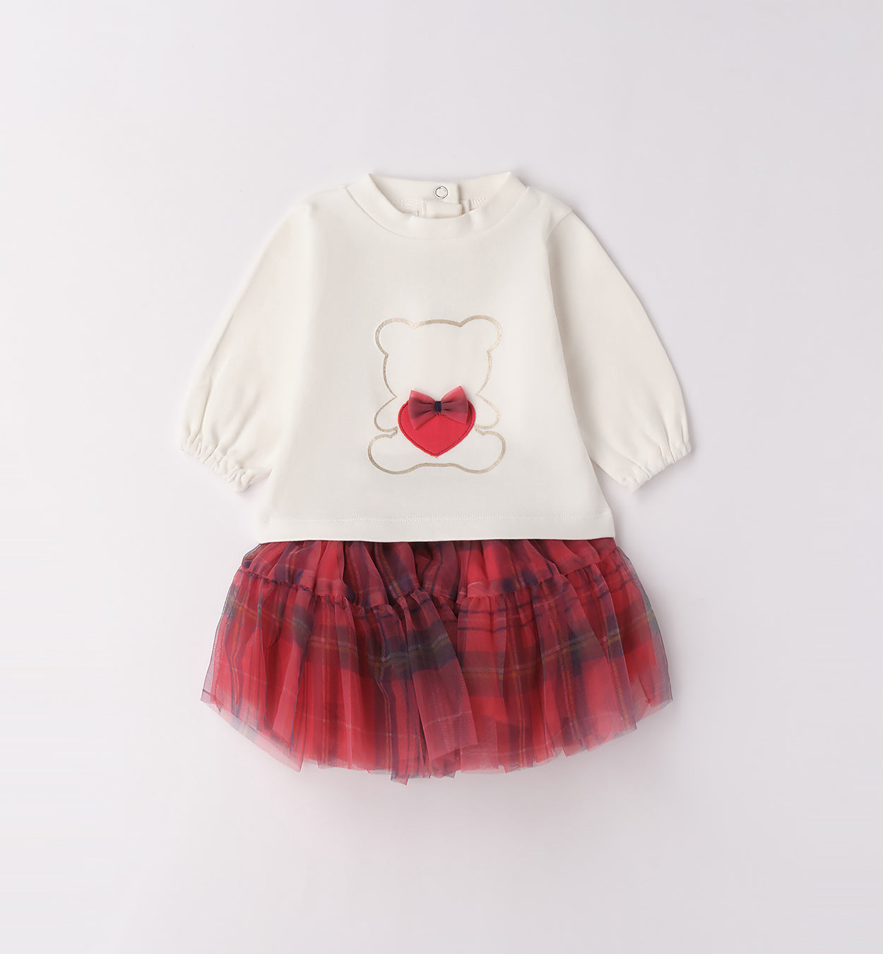 completo natale bambina con orsetto e gonnellina in tulle scozzese