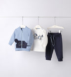 completo neonato caldo cotone tre pezzi blu e bianco
