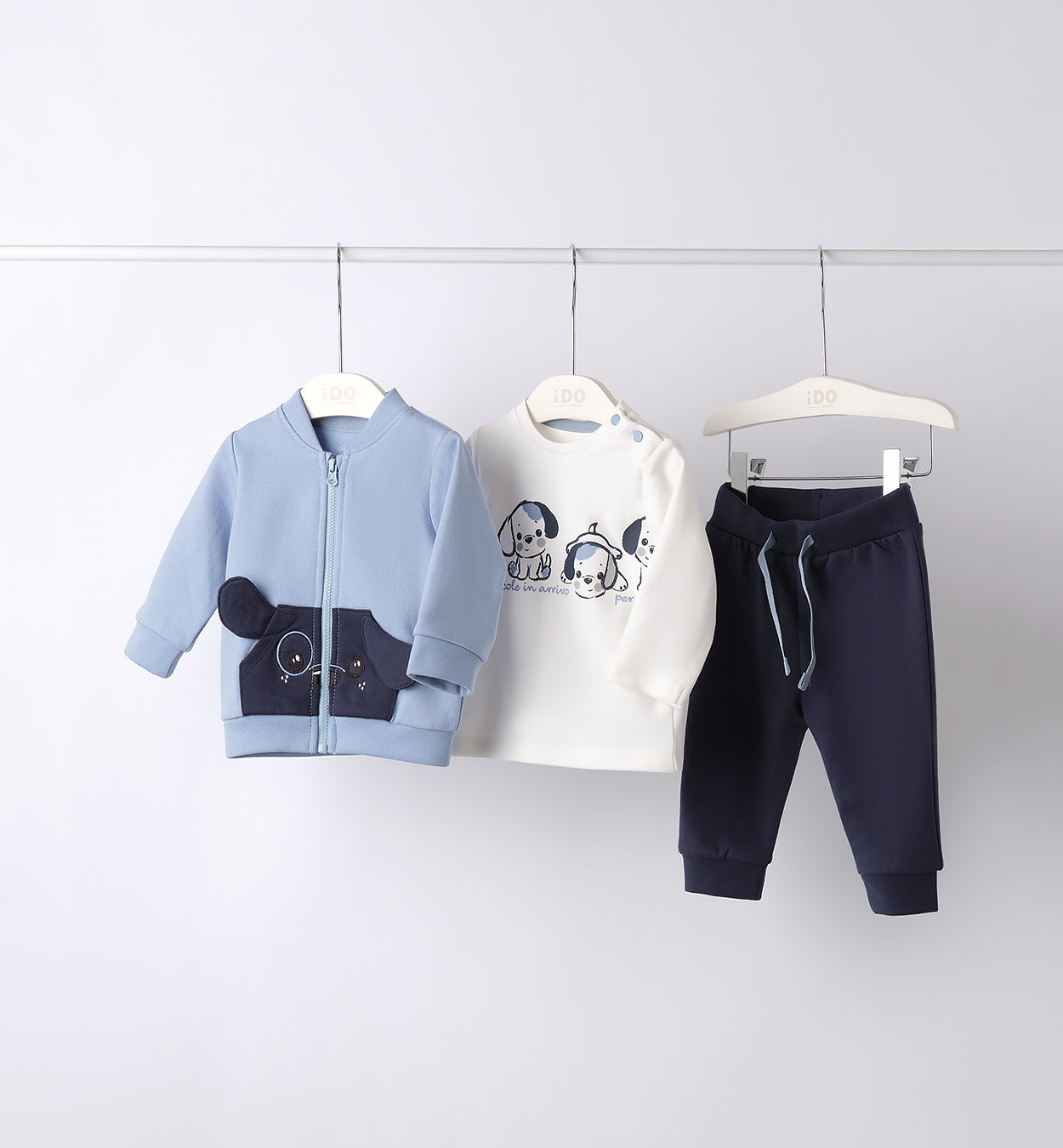 completo neonato caldo cotone tre pezzi blu e bianco