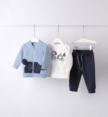 completo neonato caldo cotone tre pezzi blu e bianco