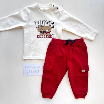 completo neonato cotone bianco e rosso con maglia e pantaloni