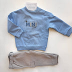 completo neonato cotone mini banda azzurro e beige