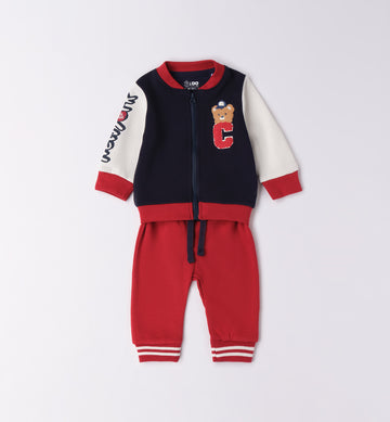 completo neonato cotone rosso e blu con giacca e pantaloni