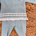 completo tricot turchese neonata con merletto e cuffietta

