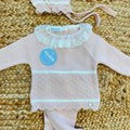 Completo nascita neonata rosa antico Juliana con maglia, ghettina e cuffietta