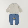 Completo bimbo Minibanda in cotone con felpa panna ricamata con cagnolino e pantalone blu