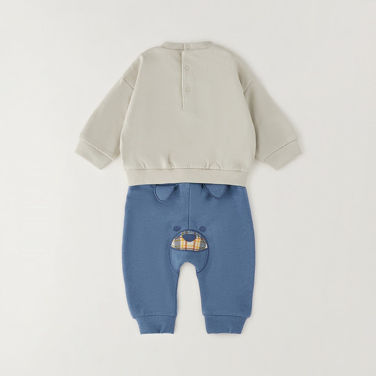 Completo bimbo Minibanda in cotone con felpa panna ricamata con cagnolino e pantalone blu