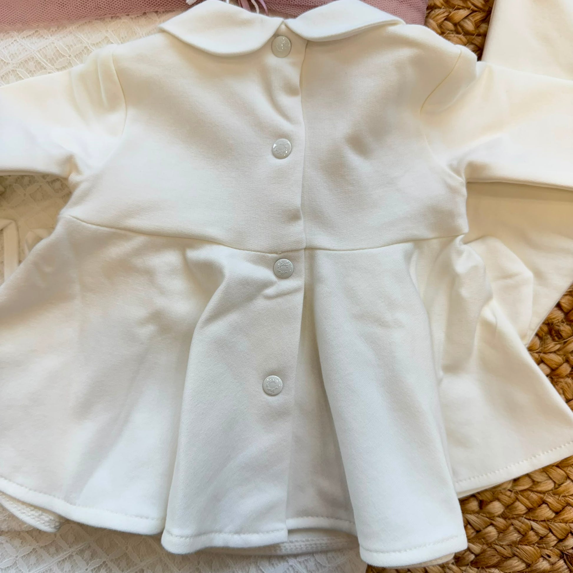Uscita clinica neonata in caldo cotone bianca con copertina sfoderabile 65x85 e cappellino coordinato
