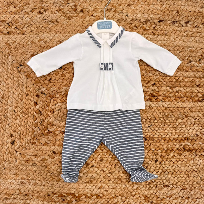 Coordinato neonato in cotone con camicetta colletto a righe e pantaloni piedini – perfetto per primo cambio ospedale