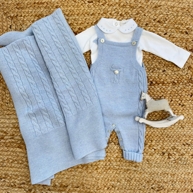 coordinato nascita neonato pura lana azzurro con copertina