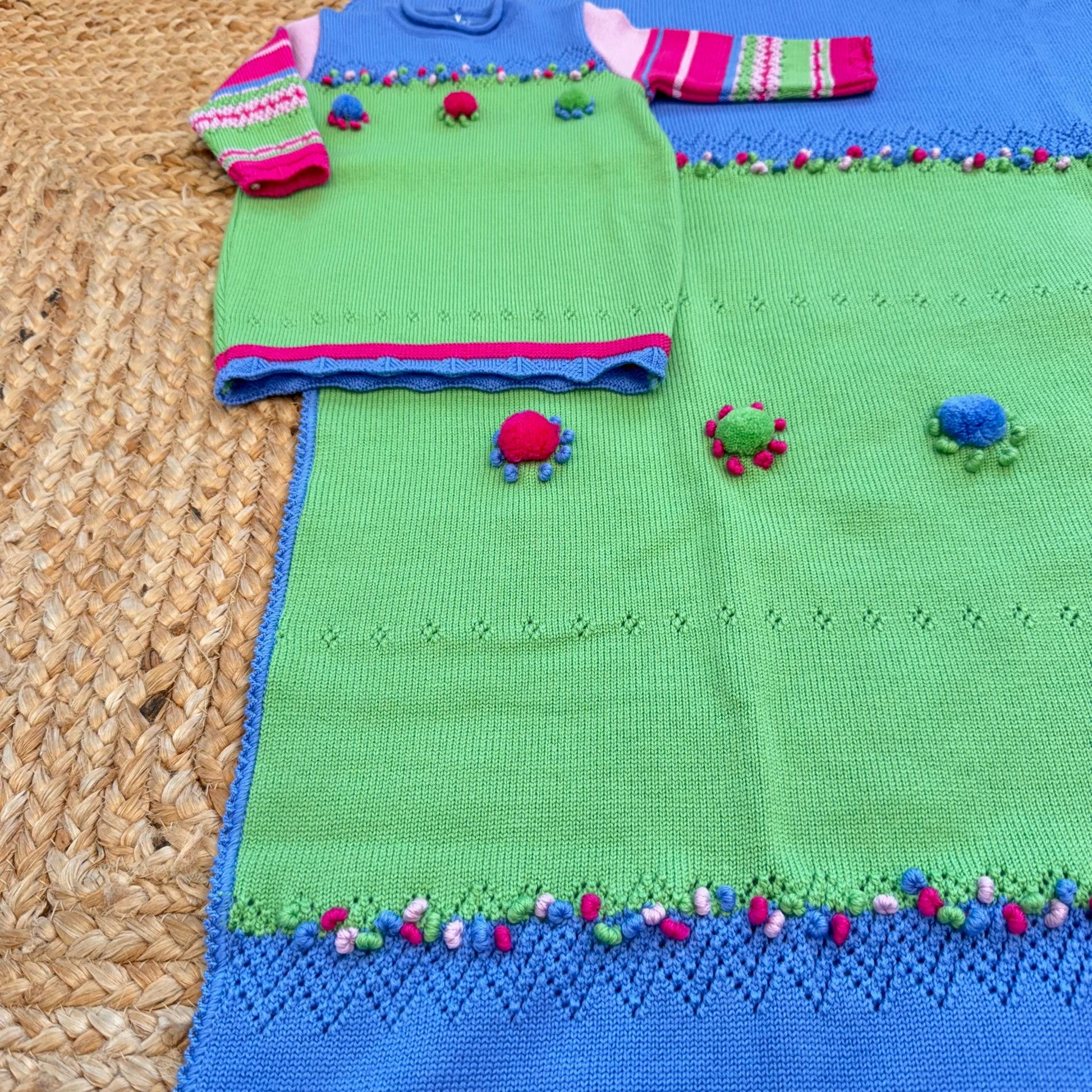 coordinato nascita pura lana con tunica, copertina e accessori