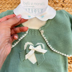 coordinato neonata verde salvia con pagliaccetto e cardigan