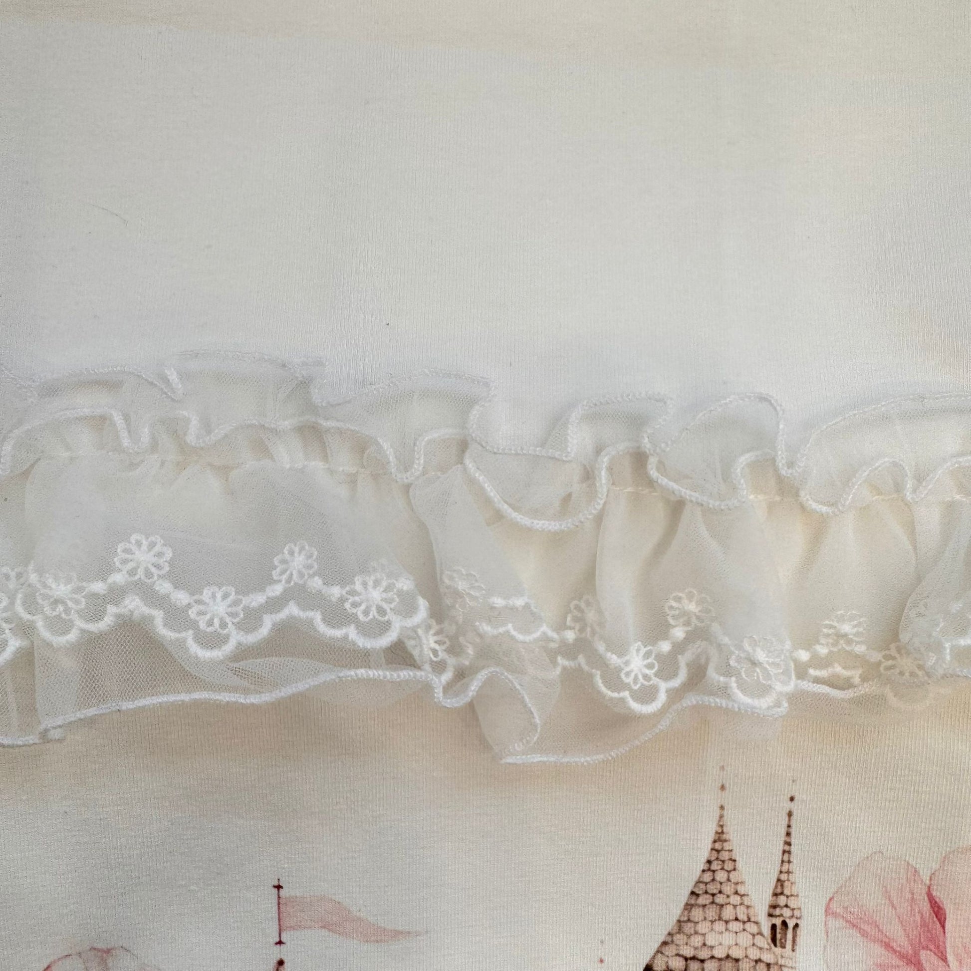 Stampa con principessa, castello e fiori rosa su copertina bimba in puro cotone