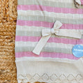 Set nascita neonata Juliana con copertina panna rigata rosa e verde salvia