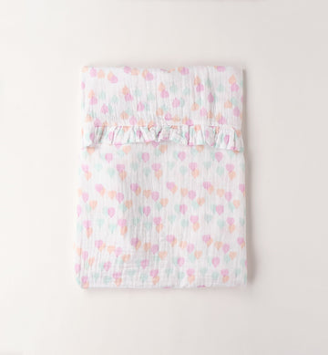 copertina neonata cotone con fantasia cuori pastello