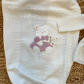 Uscita clinica neonata in pura lana latte e rosa con completo, copertina, cappellino e scarpine