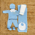 set nascita neonato 100% cotone azzurro con copertina e lenzuolo coordinato