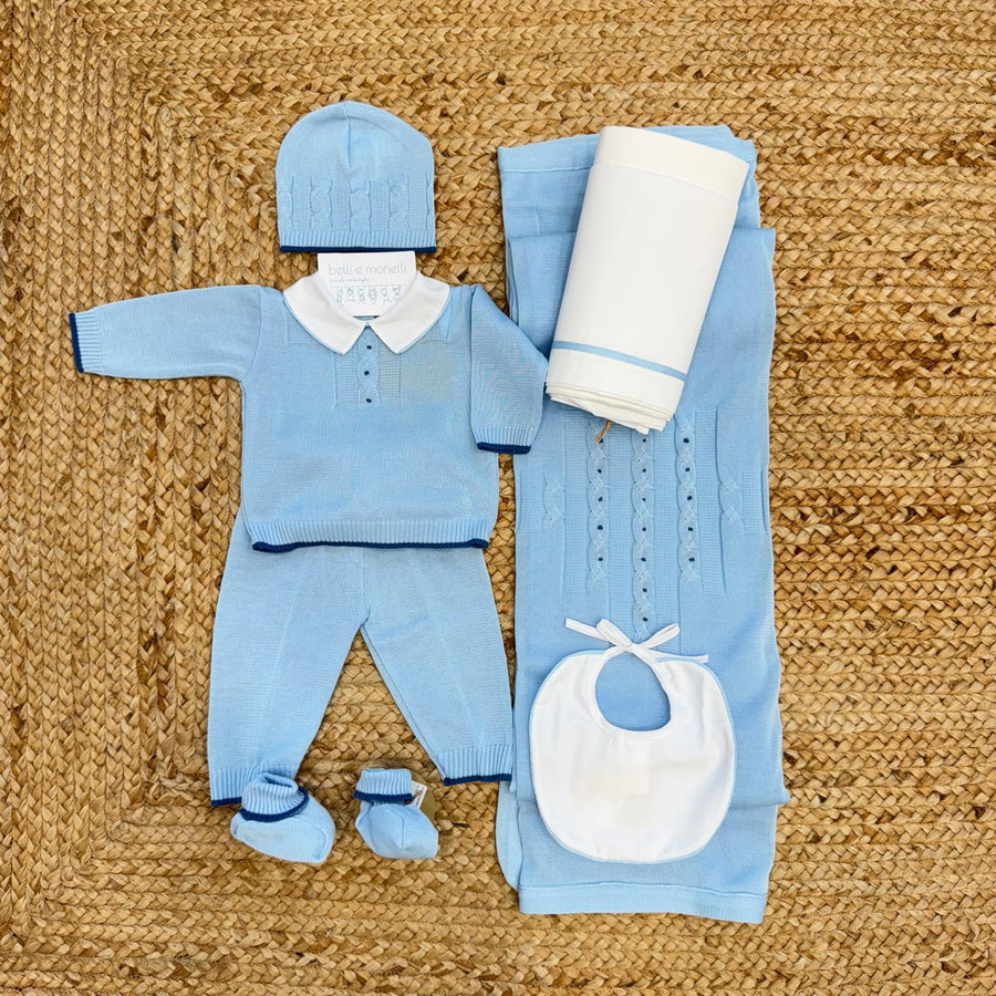 Uscita clinica neonato in 100% cotone azzurro con copertina