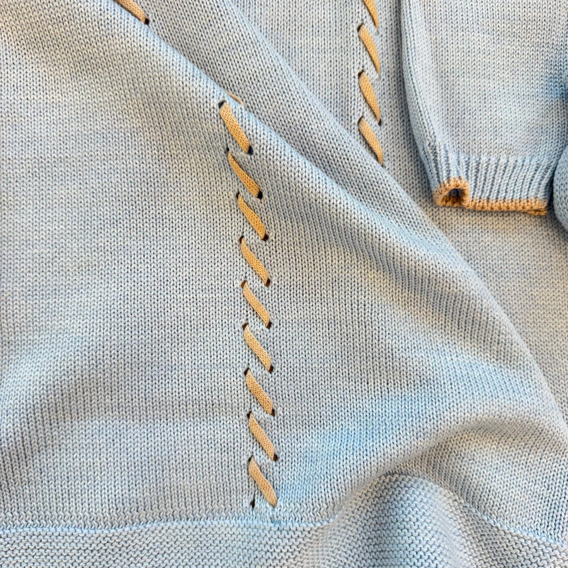 Uscita clinica neonato in misto lana azzurro e beige con copertina completo cappellino scarpine e bavaglino
