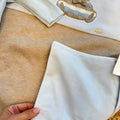 Uscita clinica neonato cielo e beige in ciniglia completa con copertina sfoderabile, tutina, cappellino e lenzuolino.
