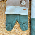 Uscita clinica neonato in caldo cotone panna, beige e verde salvia con copertina sfoderabile 65x85 cm