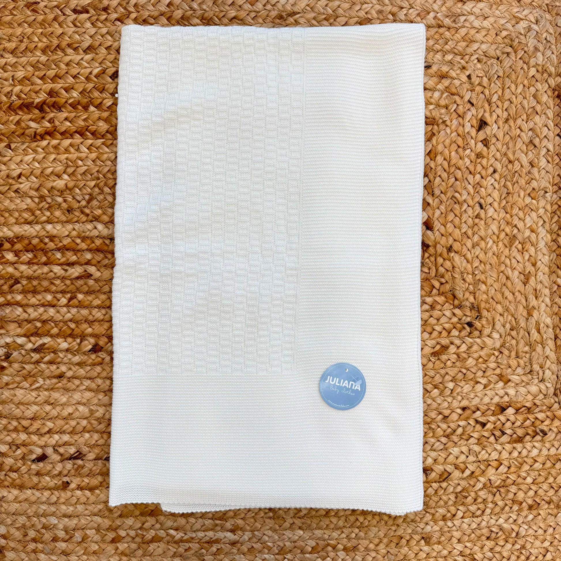 Copertina unisex neonato color panna in maglia 100% acrilico per corredino nascita e baby shower