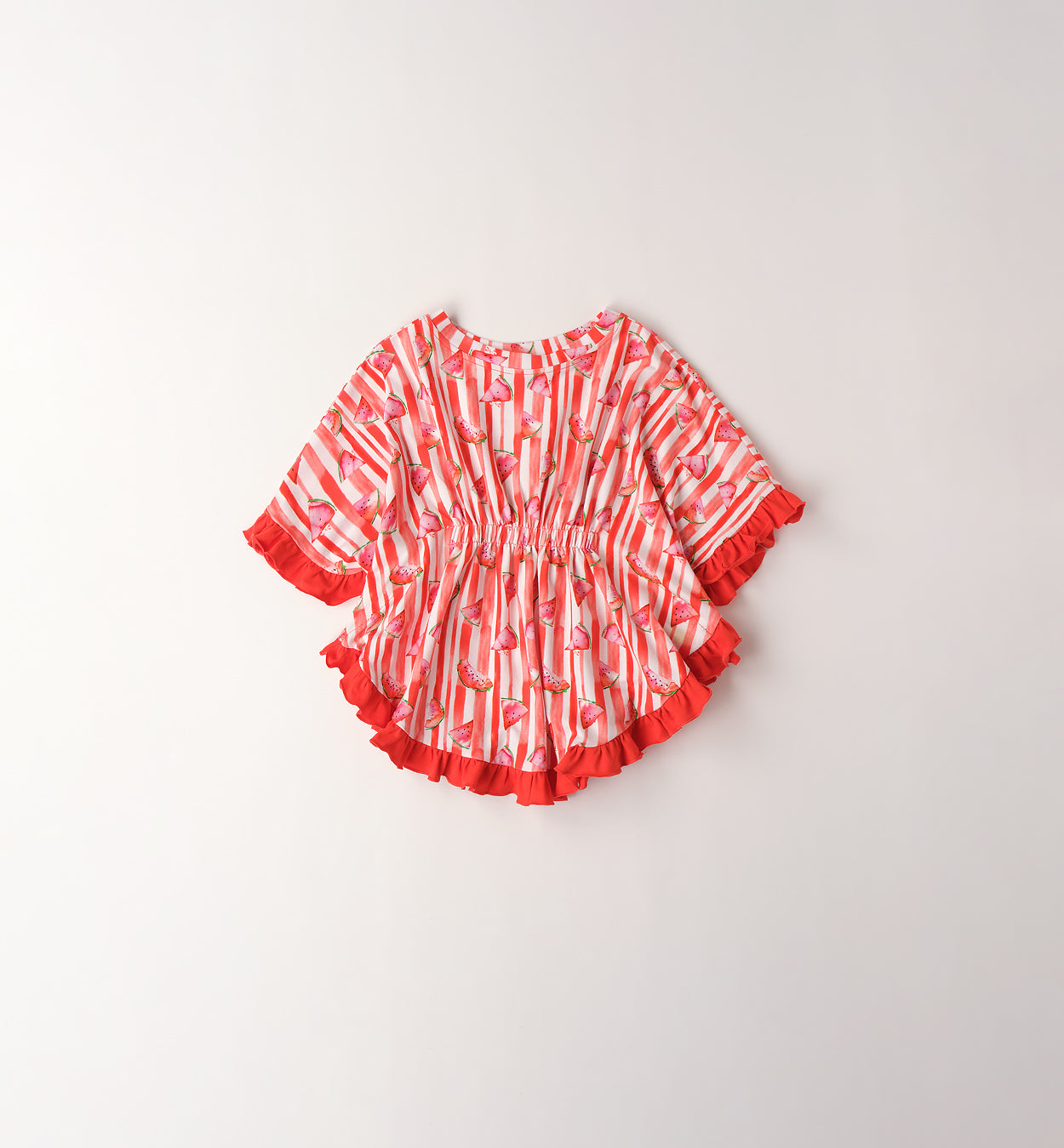 copricostume bimba cotone fantasia anguria e righe rosse
