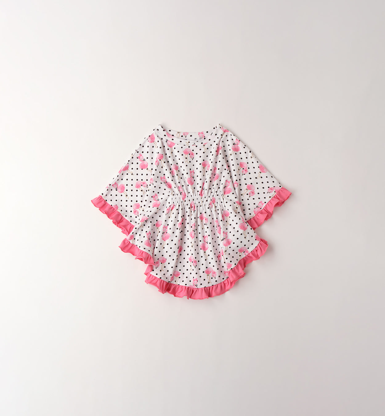copricostume bimba cotone fantasia pois e fenicotteri rosa