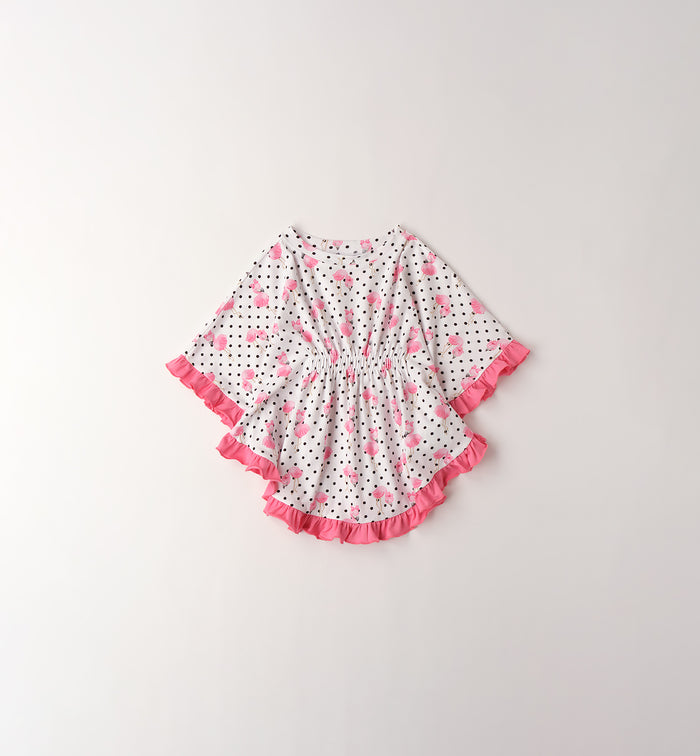 copricostume bimba cotone fantasia pois e fenicotteri rosa