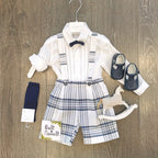 Completo Tre Pezzi Bimbo Con Camicia, Salopette E Papillon In Lino barcellino