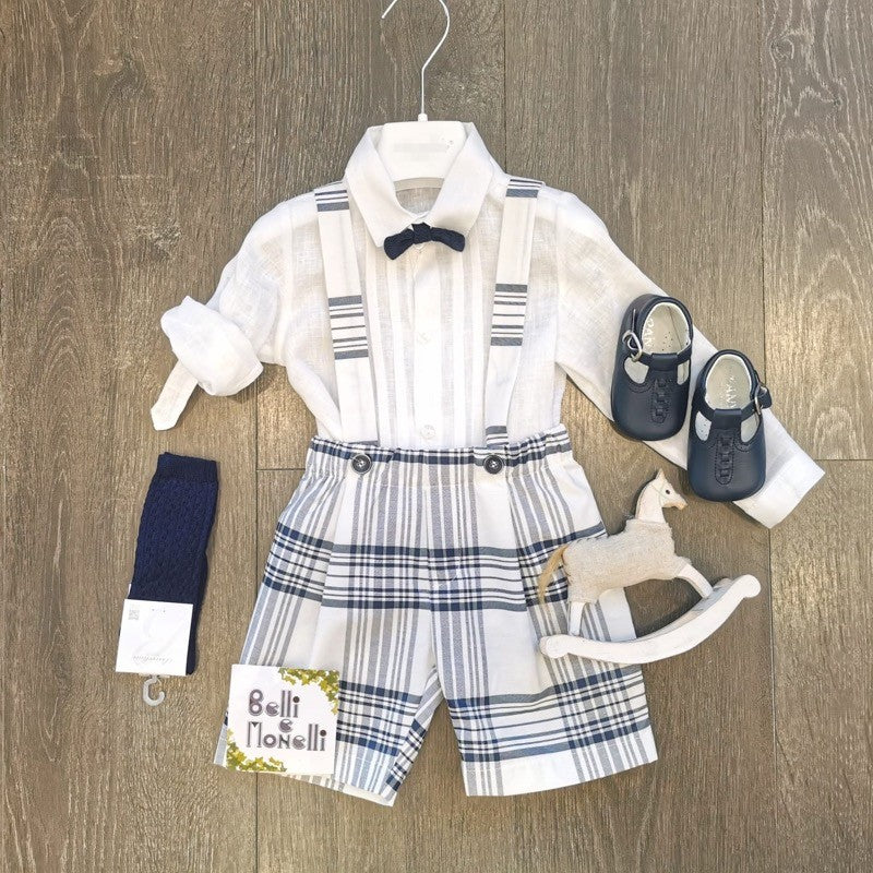 Completo Tre Pezzi Bimbo Con Camicia, Salopette E Papillon In Lino barcellino