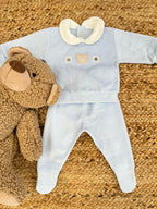 completino ciniglia neonato azzurro con orsetto
