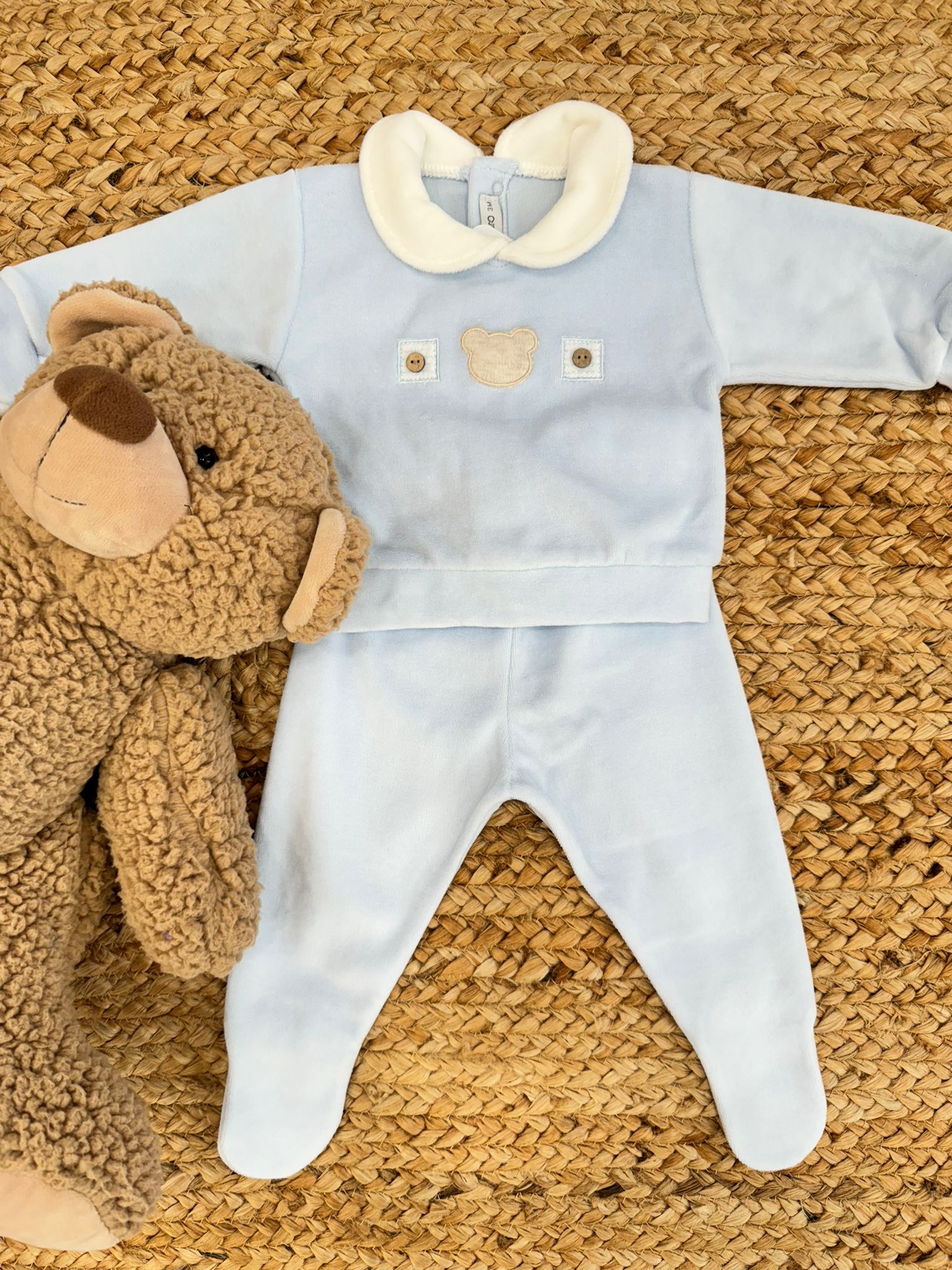 completino ciniglia neonato azzurro con orsetto