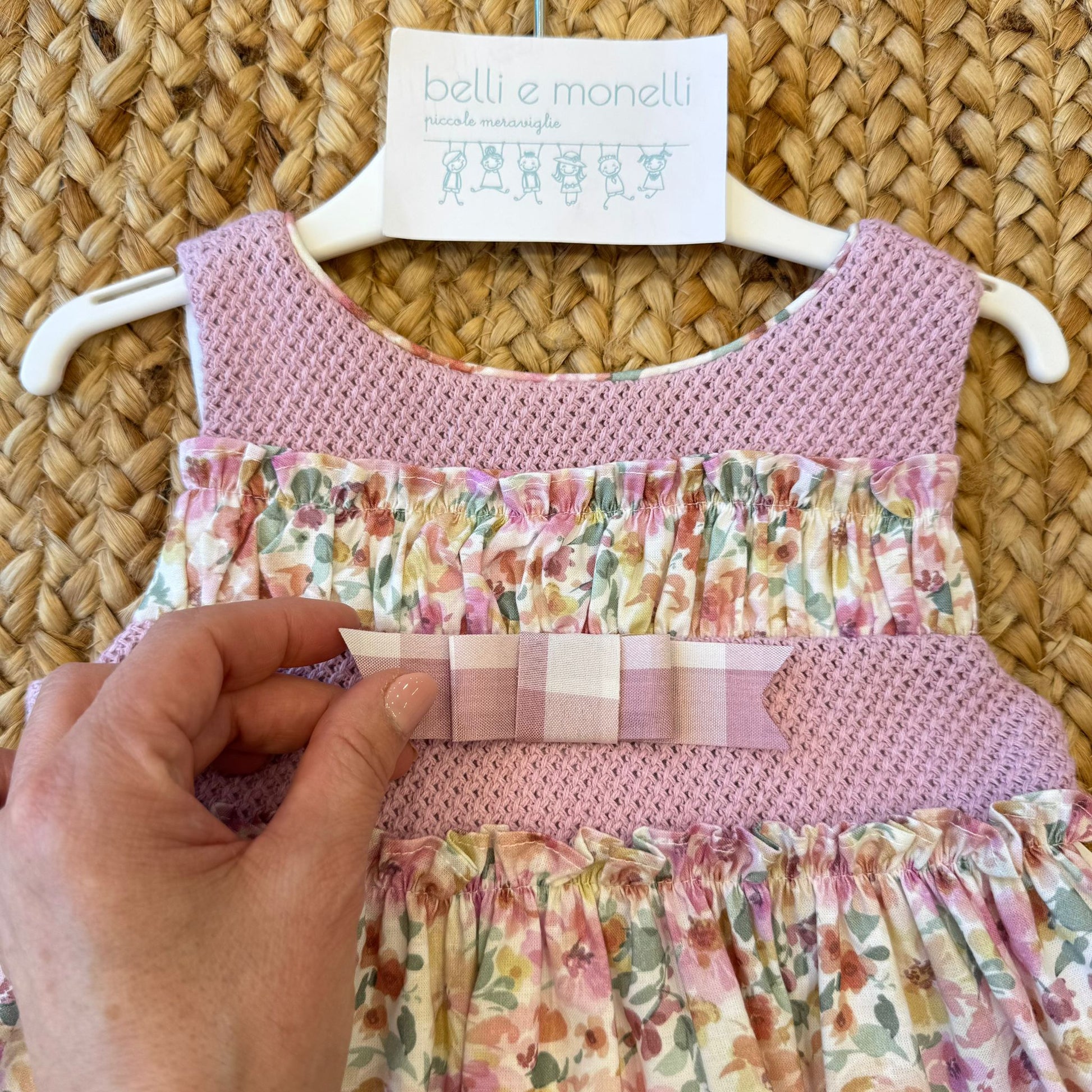 retro abito bambina con grande fiocco floreale